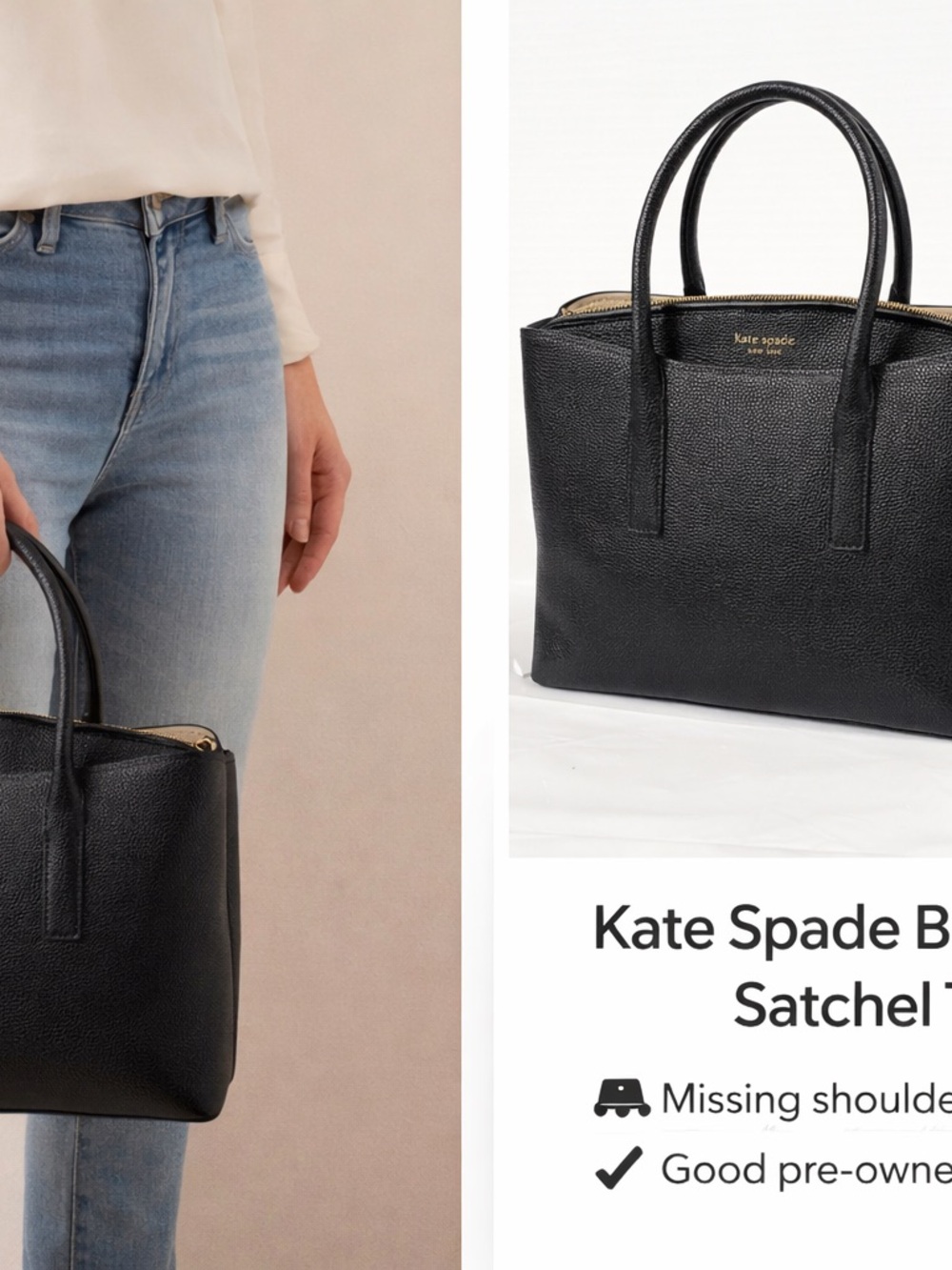 kate spade Black Pebbled Leather Satchel with Gold Zip